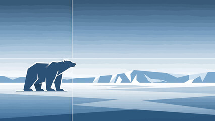 Stylized vector illustration of a solitary polar bear on ice. © Hadi