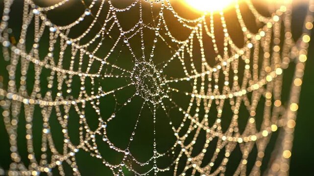 Microscopic World of Insect Silk Architecture: Showcasing the engineering marvel of a spider's creation, emphasizing the fine details and structural integrity.