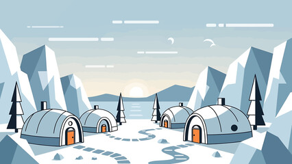 A futuristic polar village with modern dome-shaped igloo houses. © Hadi
