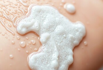 Fototapeta premium Close-up of foaming facial cleanser on wet skin, removal, fresh