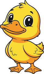 Fototapeta premium Adorable cartoon yellow duckling with big eyes, a symbol of childhood and innocence, perfect for children's themes and playful designs