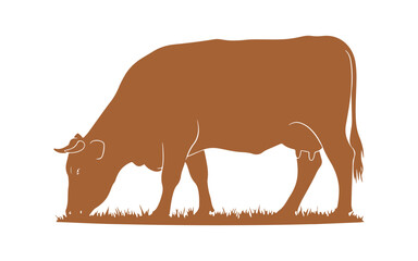 A cow on a farm, isolated against a white background. Vector illustration


