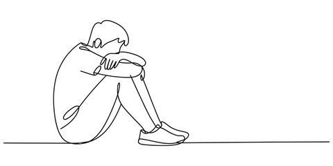 Obraz premium Continuous line drawing of a sad person