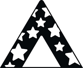 Tent icon in black and white silhouette with star patterns © anatolir