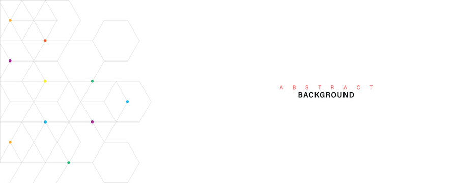 Minimal abstract hexagon background with geometric grid pattern, modern white technology design with colorful connection dots for corporate branding, presentation, website layout and business template