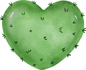Heart Shaped Green Cactus watercolor