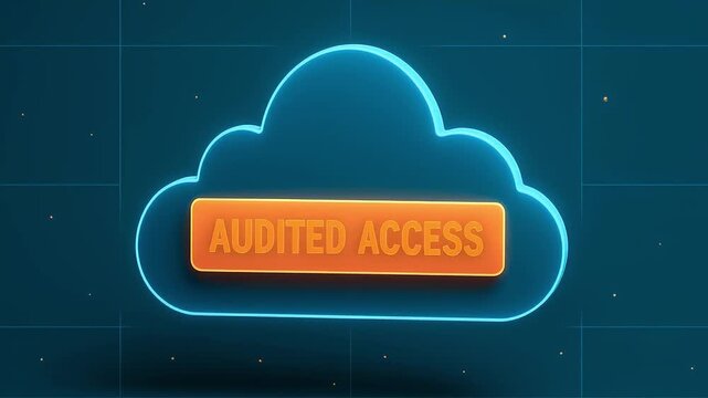 Audited access cloud computing data security digital protection neon style technology concept with secure storage, glowing neon cloud icon, futuristic design, cyber safety, information control