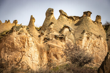 Naklejka premium zelve, open air museum, cappadocia, rock formations, fairy chimneys, pigeon loft, caves, turkiye, turkey