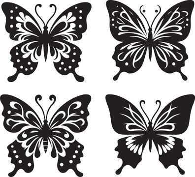 Butterflies Icon Silhouette Vector In White Background