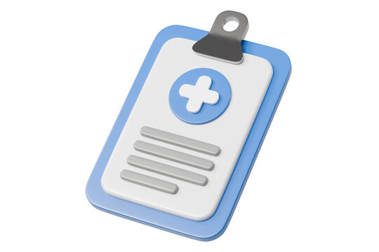 3d medical clipboard icon. patient registration concept. minimal cartoon medical record form for healthcare ui. isolated on white transparent background. 3d render.