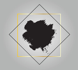 Abstract Messy Black Paint Brush Stroke with Golden Frame. Graphic design elements and resources vector art