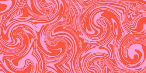 Wavy horizontal background with liquid organic shapes. Trendy vector illustration in style retro 60s, 70s. Red and pink colors