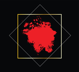 Abstract Messy Red Paint Brush Stroke with Golden Frame. Graphic design elements and resources vector art