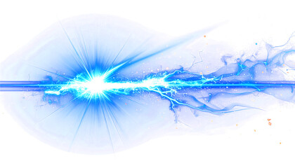 Obraz premium Abstract blue energy flash with electric arcs, light streaks, and particle effects. Dynamic camera lens flare explosion on a transparent background for special effects and futuristic concepts.