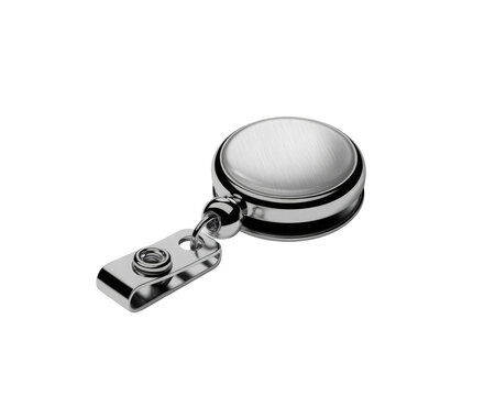 Metal badge reel with clip isolated on transparent background