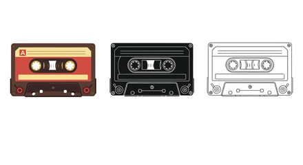 Obraz premium A colorful illustration of three vintage cassette tapes in different styles