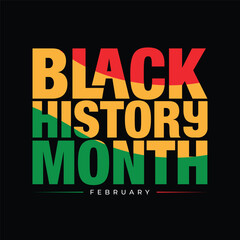 Black History month typography greeting card. African American black people holiday celebrates in United States and Canada. Black history month Poster, banner, flyer, template. Editable text Vector