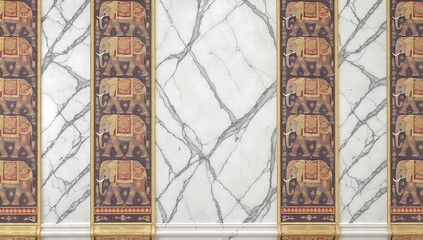Elegant Silk Parade Wallpaper Design Featuring Elephants and Marble Texture
