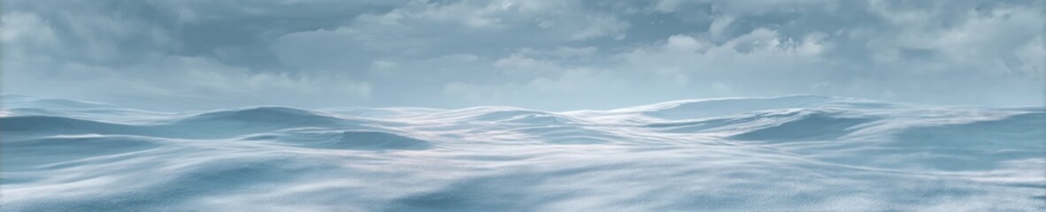 Ultra realistic minimalistic winter landscape with snowy hills and cloudy sky