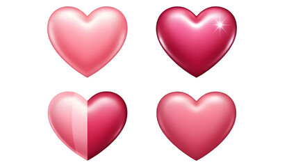 Four pink hearts isolated on transparent background