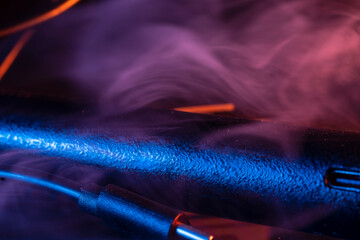 Close up on a professional boom microphone system on black background. © CesareFerrari