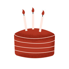 Red sweet cake with candles. Valentine's Day. Romantic holiday. February 14. Love. Cartoon vector illustration isolated on white background.