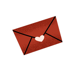 Red envelope with heart. Valentine's Day. Romantic holiday. February 14. Love. Cartoon vector illustration isolated on white background.