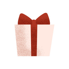 Beautiful present box with red bow. Valentine's Day. Romantic holiday. February 14. Love. Cartoon vector illustration isolated on white background.