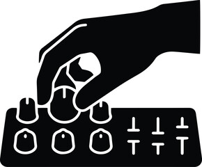 Close up Silhouette of Hand Adjusting Audio Mixer Knob, Circular Controls Icon