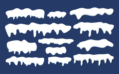 Snow caps icicle border. Winter frozen frost decoration isolated shapes.