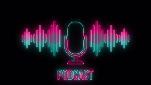 Podcast neon icon video animation for apps and websites 