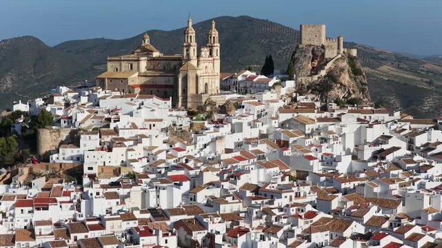 Majestic Olvera: 4K Cinematic Aerial Flyover of the Historic Moorish Castle, Neoclassical Church, and Whitewashed Streets of Andalusia&rsquo;s Capital of Rural Tourism, Spain
