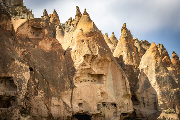 Naklejka premium zelve, open air museum, cappadocia, rock formations, fairy chimneys, pigeon loft, caves, turkiye, turkey