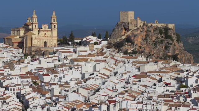 Majestic Olvera: 4K Cinematic Aerial Flyover of the Historic Moorish Castle, Neoclassical Church, and Whitewashed Streets of Andalusia&rsquo;s Capital of Rural Tourism, Spain