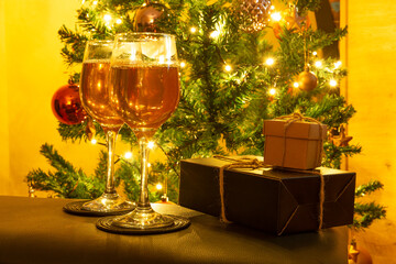 New Year theme with glasses and gifts