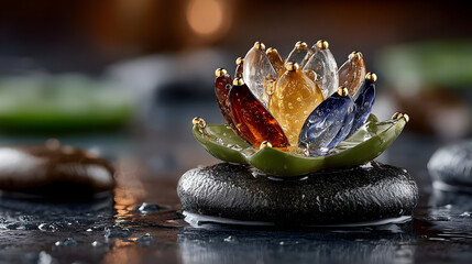 Colorful Glass Lotus Flower on Water Surface