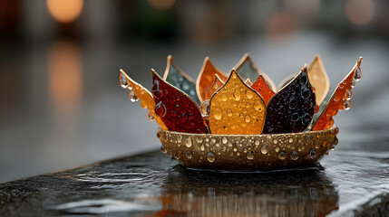 Colorful Glass Lotus Flower on Water Surface