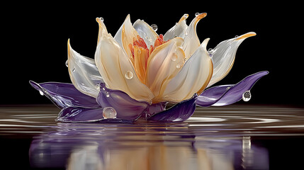 Colorful Glass Lotus Flower on Water Surface