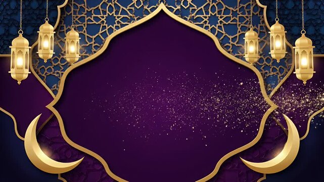 Islamic Ramadan background with golden lantern and crescent.