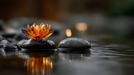 Colorful Glass Lotus Flower on Water Surface