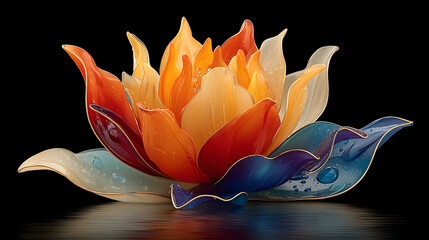 Colorful Glass Lotus Flower on Water Surface