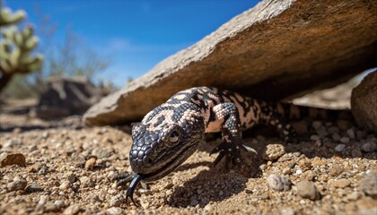 Gila Monster Lizard Emerging from Rock in Desert Habitat