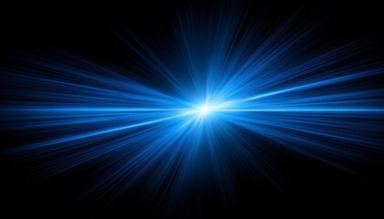 Bright Blue Light Flare Radiating Horizontally And Vertically On Black