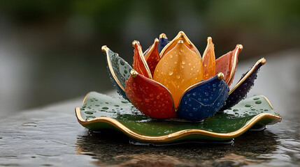 Colorful Glass Lotus Flower on Water Surface