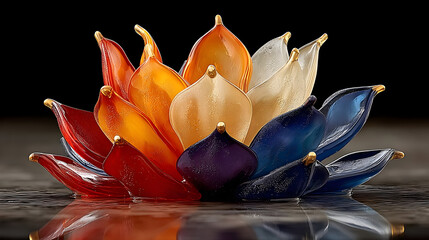 Colorful Glass Lotus Flower on Water Surface