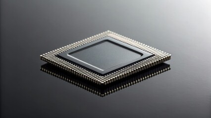 Detailed Close-Up of a Black Glass Reflective Microchip Component