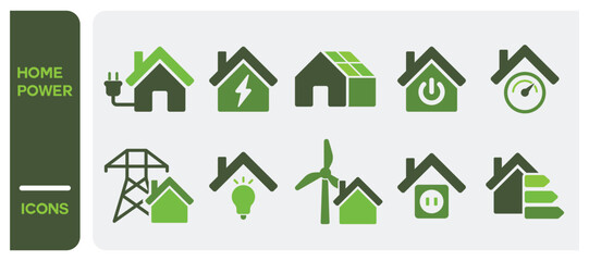 Set of home power, house energy, vector icons