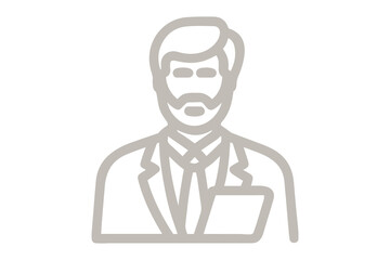 Line Art Icon of a Man in a Suit Holding a Tablet on White Background illustration