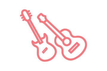 Red Outline Electric and Acoustic Guitars on Black Background music instrument