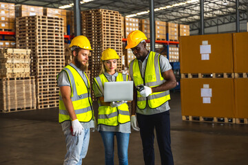Diversity males and female warehouse workers working in logistic contribution warehouse 